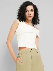 People Women One Shoulder Fitted Crop Top