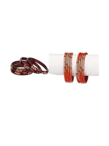 Somil Elegant Combo Glass Bangle Set | Handmade Traditional Chudi For Women | Perfect For Daily & Occasion Use, Combo Of 2 Set, Maroon, Red