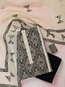 Koskii Floral Printed Thread Work Unstitched Dress Material