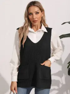 DressBerry Women Ribbed V-Neck Vest Sweater