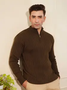 KVETOO Men Ribbed High Neck Zipper Pullover