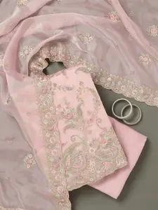 Koskii Floral Embroidered Beads & Stones Unstitched Dress Material