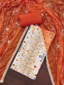 KALINI Floral Printed Beads & Stones Unstitched Dress Material