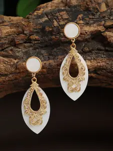 DIVASTRI Gold-Plated Artificial Stones Studded Circular Shaped Drop Earrings