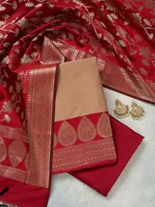 Koskii Floral Embroidered Zari Unstitched Dress Material