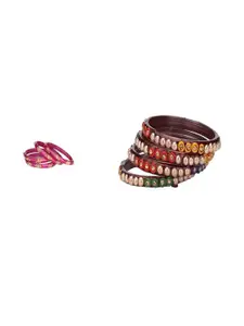 Somil Elegant Combo Glass Bangle Set | Handmade Traditional Chudi For Women | Perfect For Daily & Occasion Use, Combo Of 2 Set, Multicolor, Maroon