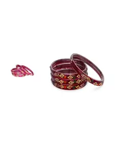 SOMIL Set of 8 Pink and Maroon Glass Artificial Stones Bangles