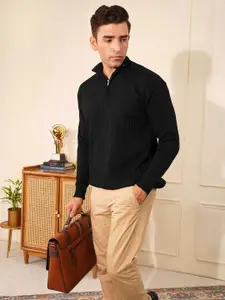 KVETOO Ribbed High Neck Half Zipper Pullover