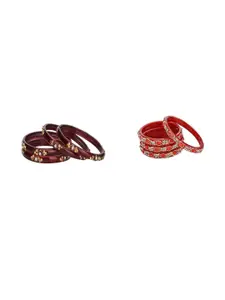Somil Elegant Combo Glass Bangle Set | Handmade Traditional Chudi For Women | Perfect For Daily & Occasion Use, Combo Of 2 Set, Maroon, Red