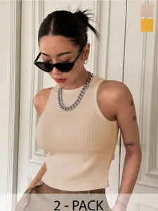 TOOCHKI Women Pack of 2 Ribbed Tank Crop Top
