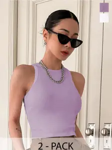 TOOCHKI  Pack Of 2 Ribbed Sleeveless Round Neck Tank Crop Top