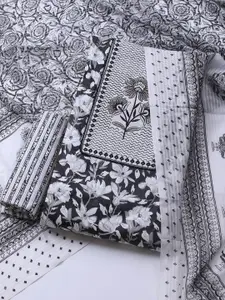 Meena Bazaar Floral Embroidered Thread Work Unstitched Dress Material