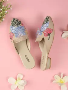 Metro Women Woven Design Block Heels Mules with Ethnic Embellished