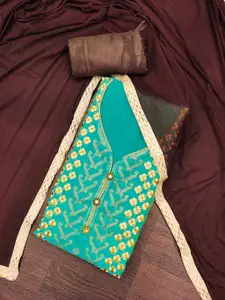 KALINI Floral Embroidered Beads & Stones Chanderi Cotton Unstitched Dress Material