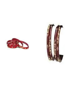 Somil Elegant Combo Glass Bangle Set | Handmade Traditional Chudi For Women | Perfect For Daily & Occasion Use, Combo Of 2 Set, Red, Maroon