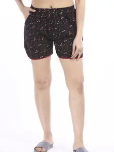 E-MAX Women Black Printed Lounge Shorts