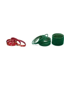 Somil Elegant Combo Glass Bangle Set | Handmade Traditional Chudi For Women | Perfect For Daily & Occasion Use, Combo Of 2 Set, Red, Green