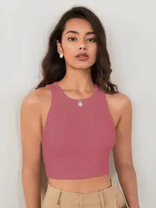 TOOCHKI Women Vertical Stripes Striped Round Neck Tank Crop Top