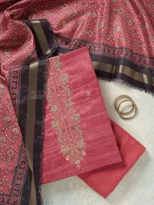 Koskii Floral Embroidered Sequinned Chanderi Silk Unstitched Dress Material