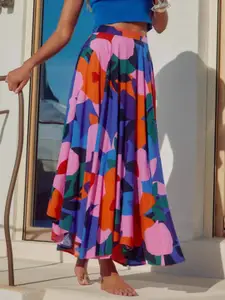 all about you Abstract Printed Casual Flared Maxi Skirt