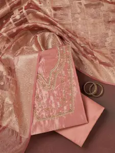 Koskii Floral Eembroidered Beads And Stones Tissue Unstitched Dress Material