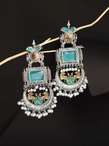 DIVASTRI Gold-Plated Artificial Stones Studded And Beaded Crescent Shaped Chandbalis