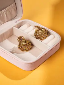 Niscka Gold-Plated Zircon Studded And Artificial Beaded Dome Shaped Jhumkas