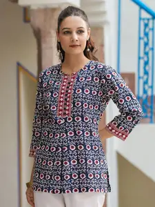 Rain & Rainbow Women Ethnic Motif Printed Round Neck Cotton Top