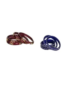 Somil Elegant Combo Glass Bangle Set | Handmade Traditional Chudi For Women | Perfect For Daily & Occasion Use, Combo Of 2 Set, Maroon, Blue