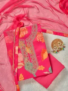 Koskii Floral Printed Sequinned Unstitched Dress Material