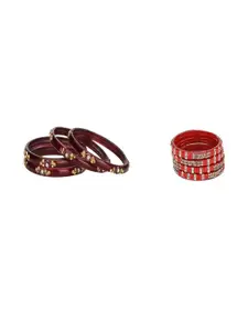 Somil Elegant Combo Glass Bangle Set | Handmade Traditional Chudi For Women | Perfect For Daily & Occasion Use, Combo Of 2 Set, Maroon, Red