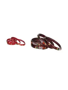 SOMIL Set of 8 Women Red & Maroon Artificial Stones and Beads Bangles