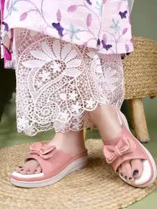 Shoetopia Women Pink Bow Embellished Comfort Wedge Sandals