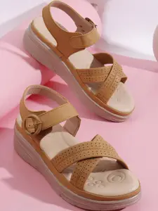 Denill Women Beige Platform Heeled Sandals