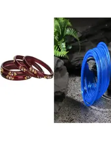 Somil Elegant Combo Glass Bangle Set | Handmade Traditional Chudi For Women | Perfect For Daily & Occasion Use, Combo Of 2 Set, Maroon, Blue