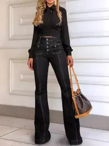 all about you Women Cotton Flared High-Rise Jeans