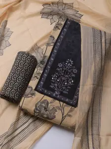 Meena Bazaar Floral Printed Sequinned Unstitched Dress Material