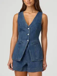 bebe Cotton V-Neck Waistcoat With Shorts Co-Ords