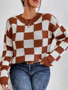 bebe Checked Self Design Round Neck Pullover