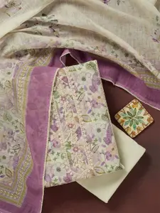 Koskii Floral Printed Beads and Stones Unstitched Dress Material