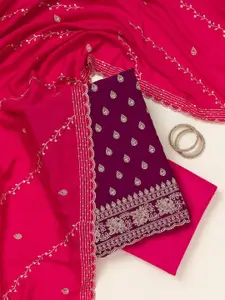 Koskii Floral Embroidered Silk Unstitched Dress Material