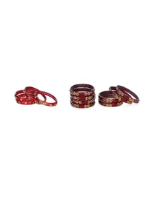 SOMIL Set Of 12 Red and Maroon Glass Artificial Stones Bangles