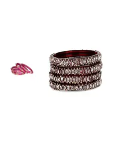 Somil Elegant Combo Glass Bangle Combo Of 2 Set, Multicolor, Maroon