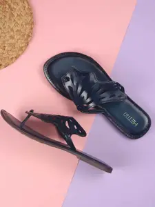 Metro Women Textured Laser Cuts Detailed Open Toe Flats