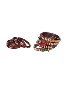 SOMIL Set of 8 Stones Studded Glass Bangles