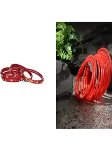 Somil Elegant Combo Glass Bangle Set | Handmade Traditional Chudi For Women | Perfect For Daily & Occasion Use, Combo Of 2 Set, Red