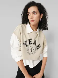 People Women Printed Round Neck Crop Top