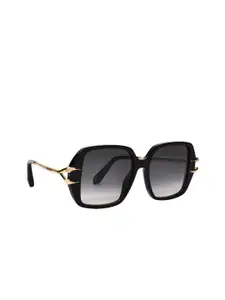 Roberto Cavalli Women Grey Lens & Black Square Sunglasses with