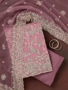 Koskii Floral Embroidered Beads & Stones Unstitched Dress Material