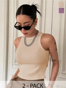TOOCHKI Women Pack Of 2 Round Neck Tank Crop Top